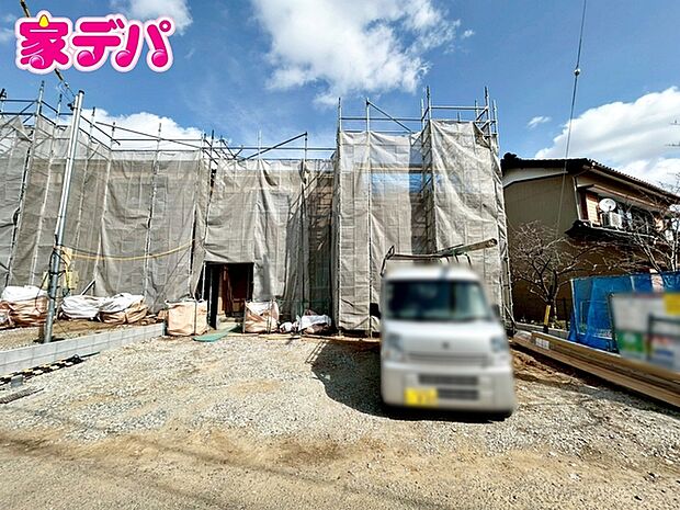 【3号棟】上棟しました! ・長期優良住宅 ・5LDK ・全室南向き ・LDK15.75帖、隣接洋室4.5帖 ・全居室収納完備 ・パントリー ・南庭 ・並列駐駐車場3台可