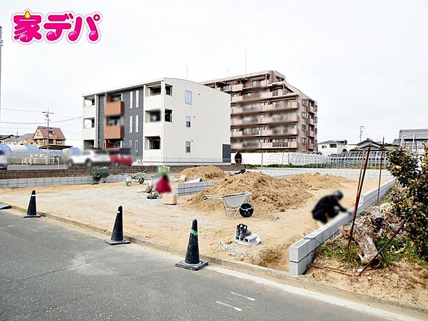 【1号棟】建築予定地です！ ・長期優良住宅 ・4LDK ・LDK18.2帖 ・全居室収納完備 ・パントリー ・リビング階段 ・リビング収納 ・駐車場3台以上