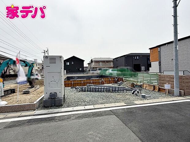 【2号棟】建設予定地です! ・3LDK ・LDK20帖+リビングステージ ・全居室収納完備 ・リビング階段 ・シューズクローク ・2面バルコニー ・並列駐車場3台可