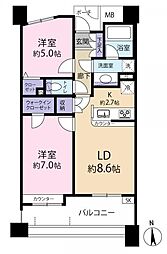 シーズクロノス新宿戸山 2LDKの間取図画像