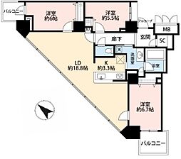 アップルタワー東京キャナルコート 3LDKの間取図画像