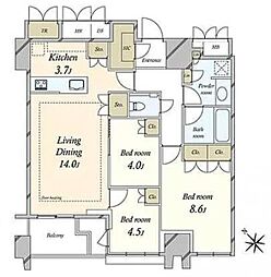 プラウドタワー渋谷 2SLDKの間取図画像