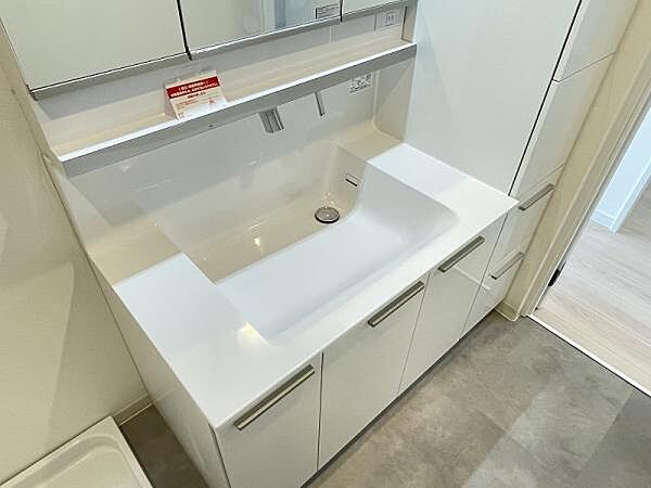 三面鏡やシャワーノズル、コンセントが備わっており使い勝手の良い洗面台です！