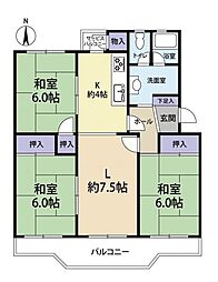 グリーンハイムひなた山　　弐号棟 3LKの間取り