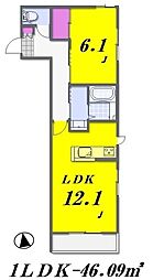 Artura若木〜アルトゥーラワカギ〜 2階1LDKの間取り