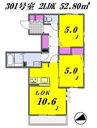 BELLDEMEEURE成増〜ベルドミールナリマス〜 3階2LDKの間取り