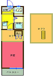 リバーサイド新田B 1Kの間取図画像