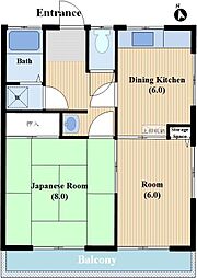 レインボーテラス 1階2DKの間取り