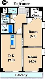 ライズシティ 2DKの間取図画像