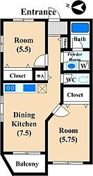アパートメントハウス312 2DKの間取図画像
