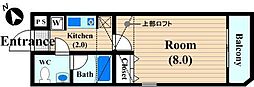 サンブライト 1Kの間取図画像