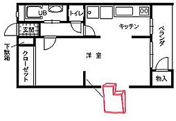 自由ヶ丘グリーンハウス 3階ワンルームの間取り