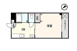 アシストユーフォリア福井 3階1DKの間取り