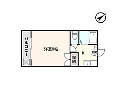 ラ・ヴェール高崎III 2階1Kの間取り