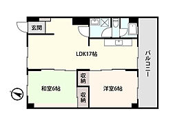 アシスト第2足利マンション1号棟 2LDKの間取図画像
