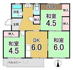 県公社御園団地6号棟 3DKの間取図画像