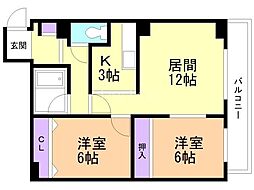 アルファスクエア北23条 2LDKの間取図画像