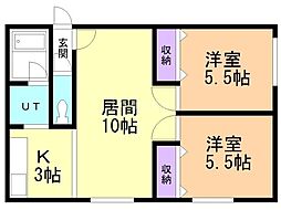メゾンド鈴蘭 2LDKの間取図画像