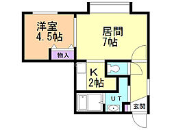 中里マンション 1LDKの間取図画像