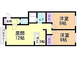 アヴニール1 2LDKの間取図画像