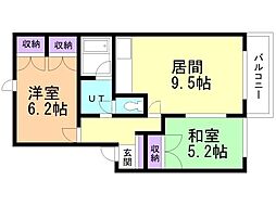 コートクリスタル 2DKの間取図画像