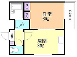 アルファスクエア北18条 1DKの間取図画像