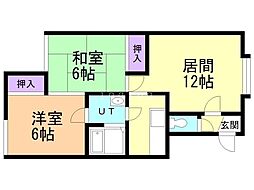レインボーハイツ21 2LDKの間取図画像