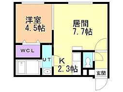 ecoa北27条 1LDKの間取図画像