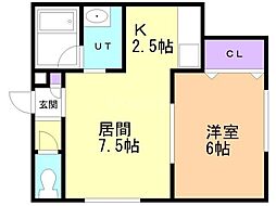 カーサプロスパー 1LDKの間取図画像