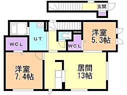 デルソーレミカホ 2LDKの間取図画像