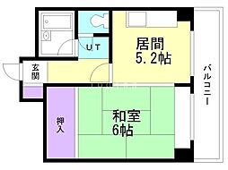 アルファスクエア北13条 1DKの間取図画像