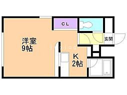 第38木村ビルサザンフォレスト北大 1Kの間取図画像