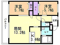 パークハイツH 2LDKの間取図画像