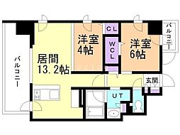 デュオヴェール札幌北大前グレイス 2LDKの間取図画像