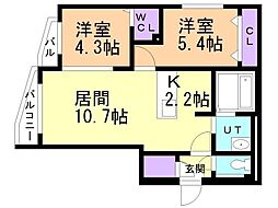 DIORERESIDENCESAPPORO 2LDKの間取図画像