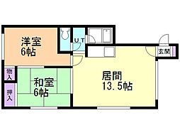 ルーベデンス山本 3階2LDKの間取り