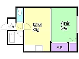 22条マンション 1LDKの間取図画像