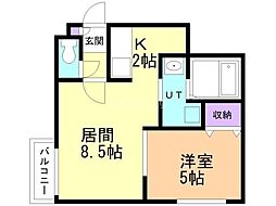 モンテリブロ札幌東 3階1LDKの間取り
