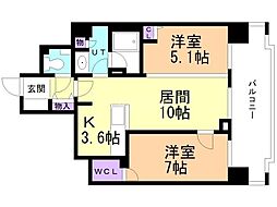 ライオンズ札幌中央レガシア 5階2LDKの間取り