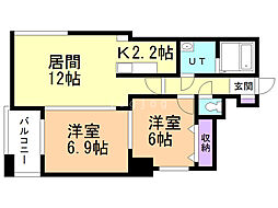 ルラシオン北7条 4階2LDKの間取り