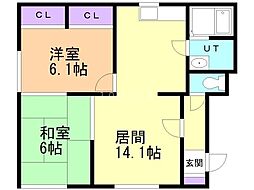 アレックス新川1条D棟 2LDKの間取図画像