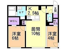 アルファレジデンス麻生 2LDKの間取図画像