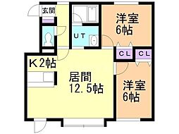 ビリーヴ 2LDKの間取図画像