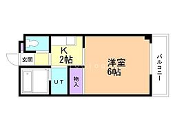 エルム156 4階1Kの間取り