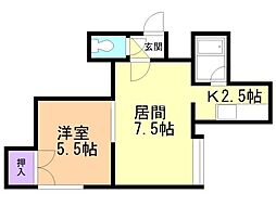 ＫＳハイツ北11条 3階1LDKの間取り