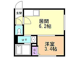 ロビンハウス 2階1DKの間取り