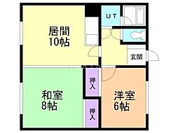 開ハイツC 2LDKの間取図画像