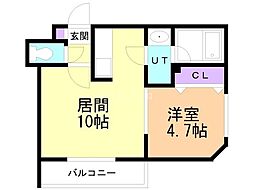 オルセー北17条 2階1LDKの間取り
