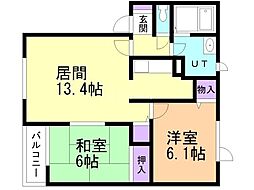 K.IハウスN50C 2LDKの間取図画像