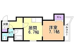ノースライト24 1DKの間取図画像